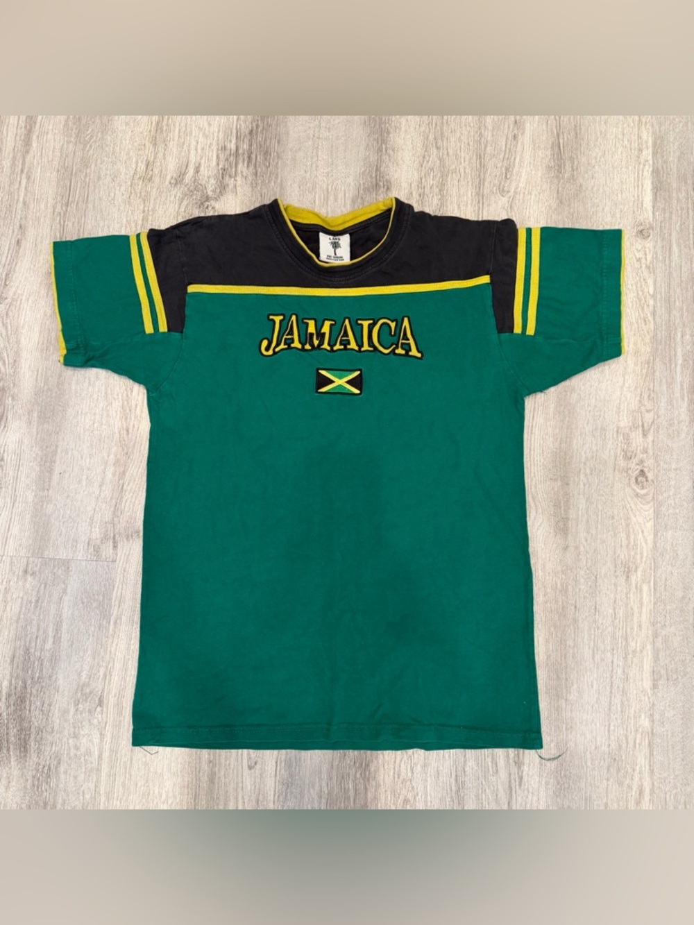 Jamaica Graphic Tee Green Yellow Black Cotton T-Shirt Large